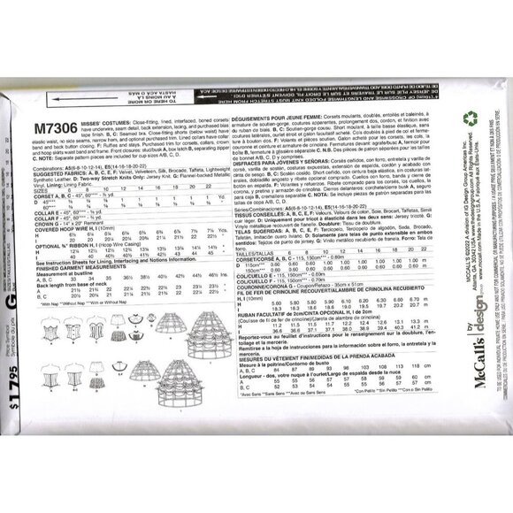 McCalls M7306 Misses 14 to 22 Corset and Hoop Skirt Costume Sewing Pattern - Picture 2 of 2